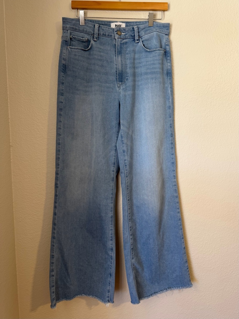 PAIGE Genesee Wide Leg Raw Hem Jeans High Rise Size 30 McKayla Wash Denim